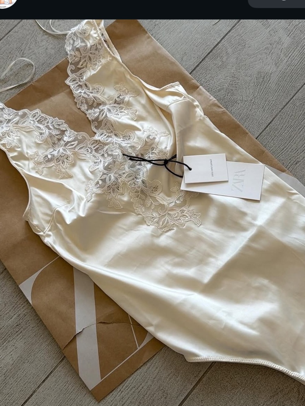 Zara Ivory Satin Lace-Trim Chemise